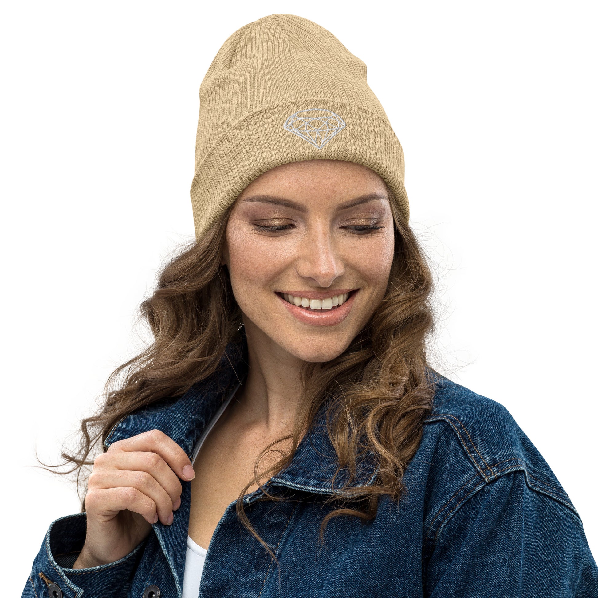 100% Organic Ribbed Beanie --Donna G.-- Beige