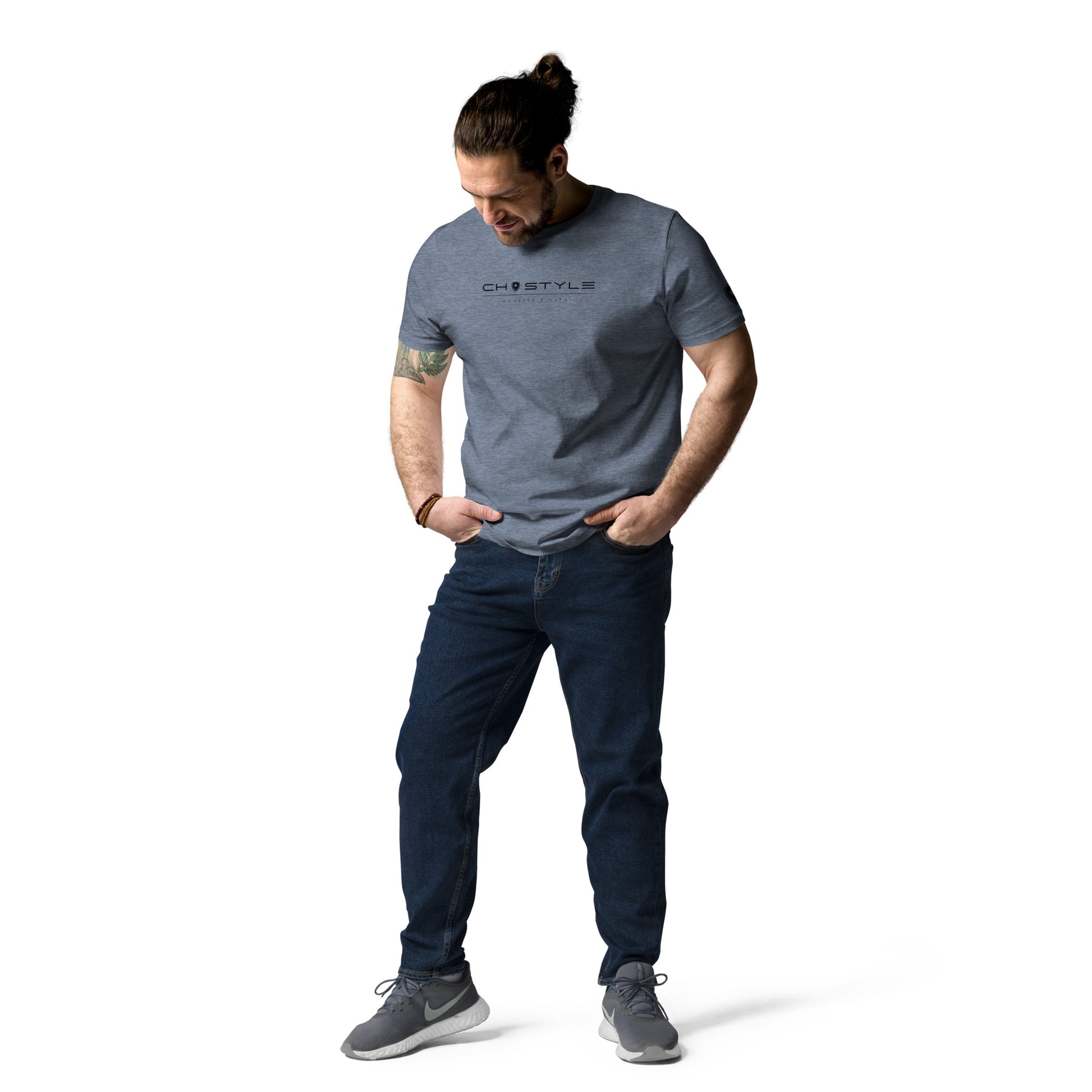 100% Organic T-shirt White and Blue