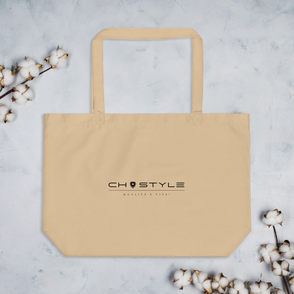 100% Organic Large Tote Bag --CH Style-- Beige