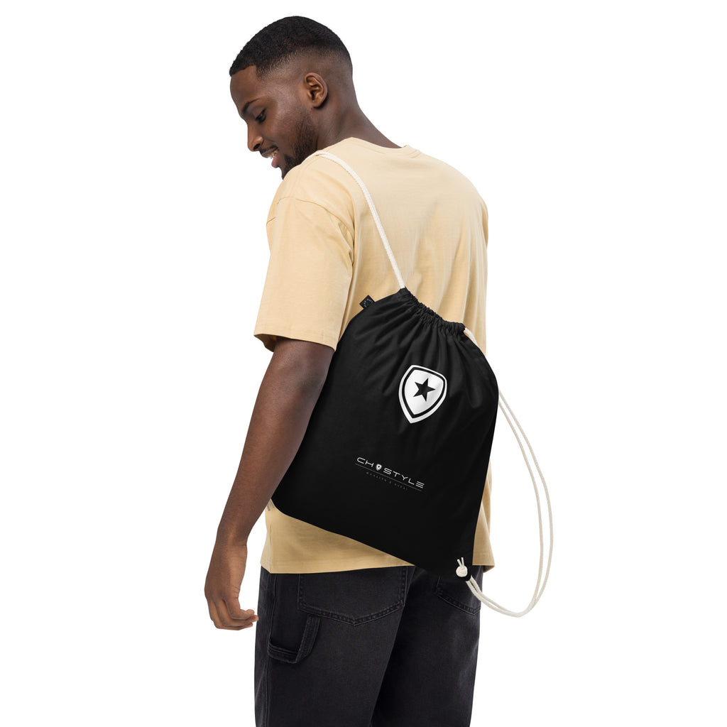 100% Organic Drawstring Bag --CH Style-- Black