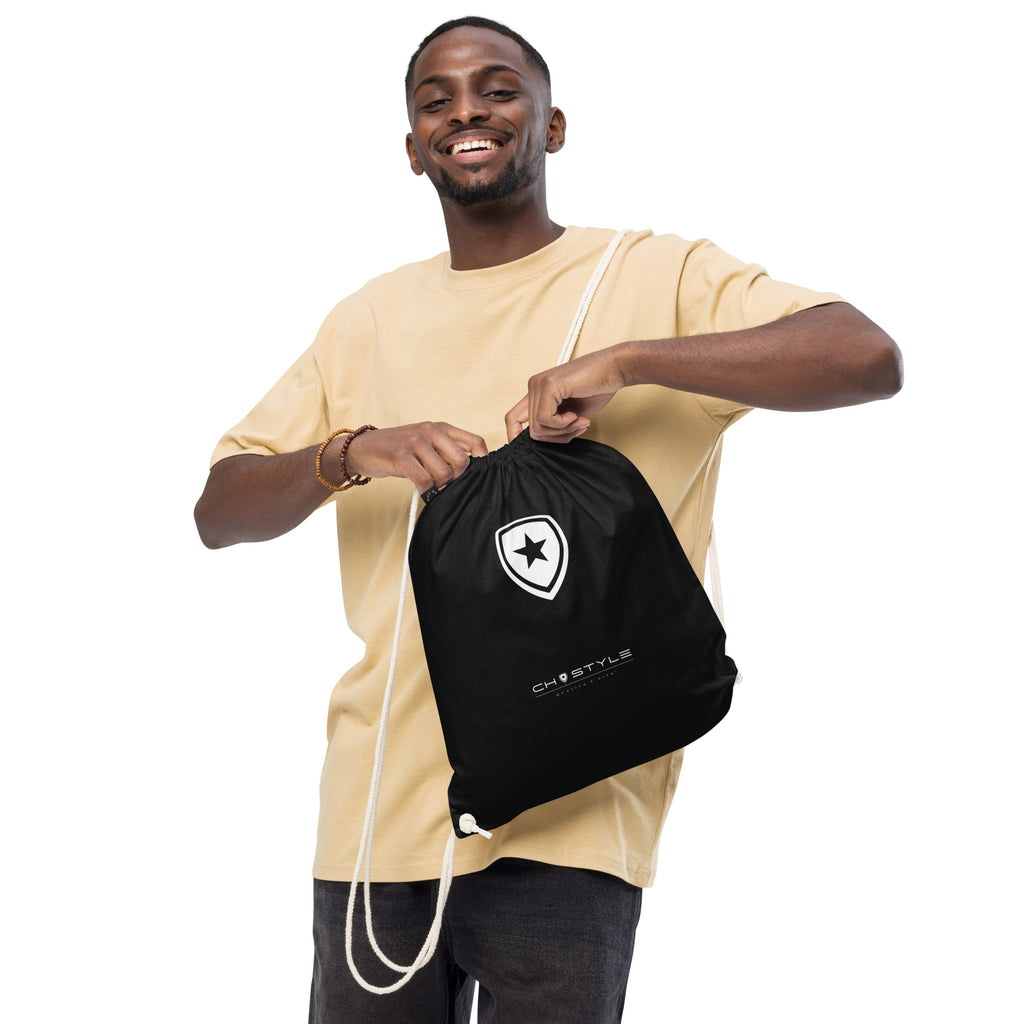 100% Organic Drawstring Bag --CH Style-- Black