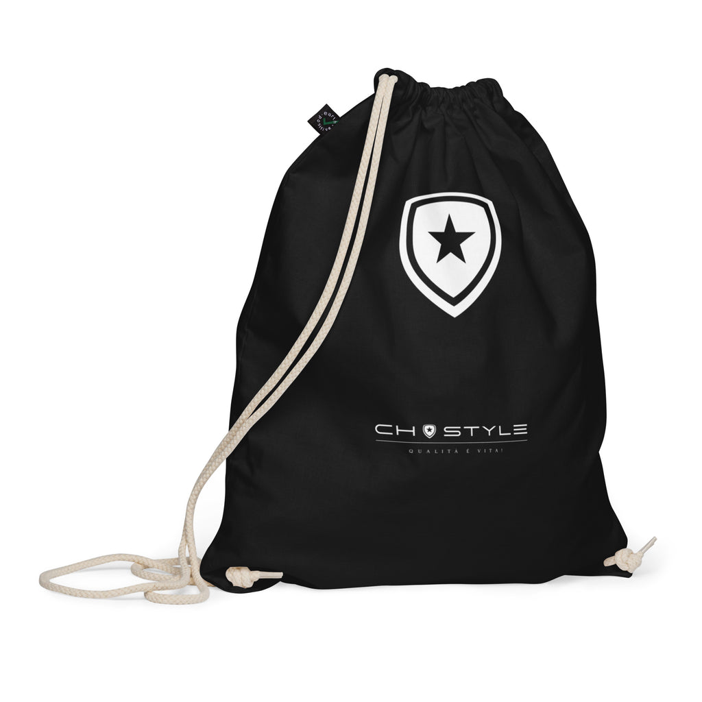 100% Organic Drawstring Bag --CH Style-- Black