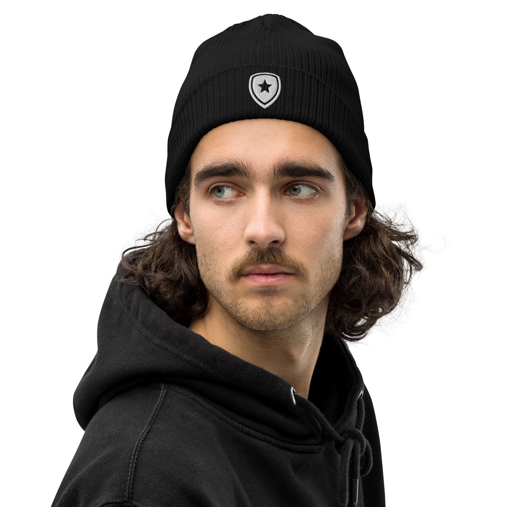 100% Organic Ribbed Beanie --CH Style-- Black