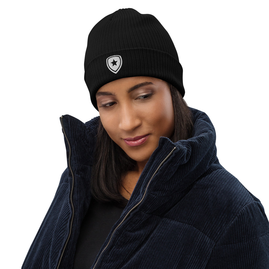 100% Organic Ribbed Beanie --CH Style-- Black