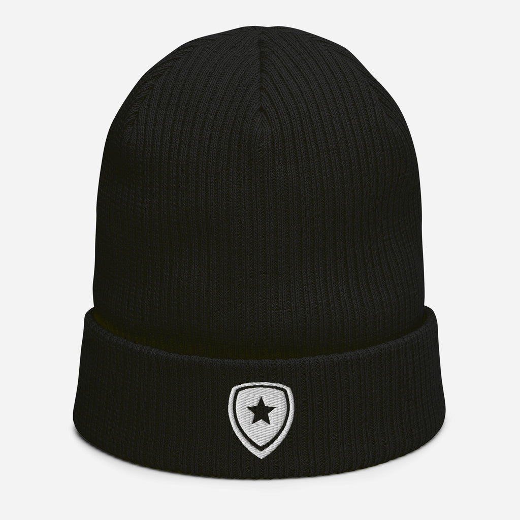 100% Organic Ribbed Beanie --CH Style-- Black