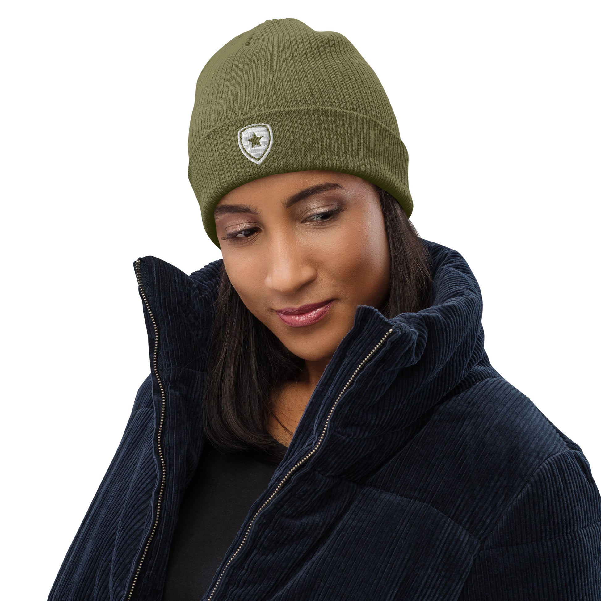 100% Organic Ribbed Beanie Green