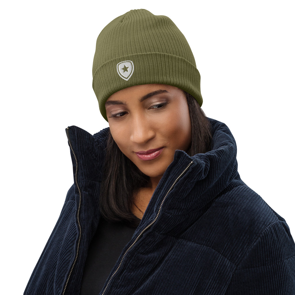 100% Organic Ribbed Beanie Green