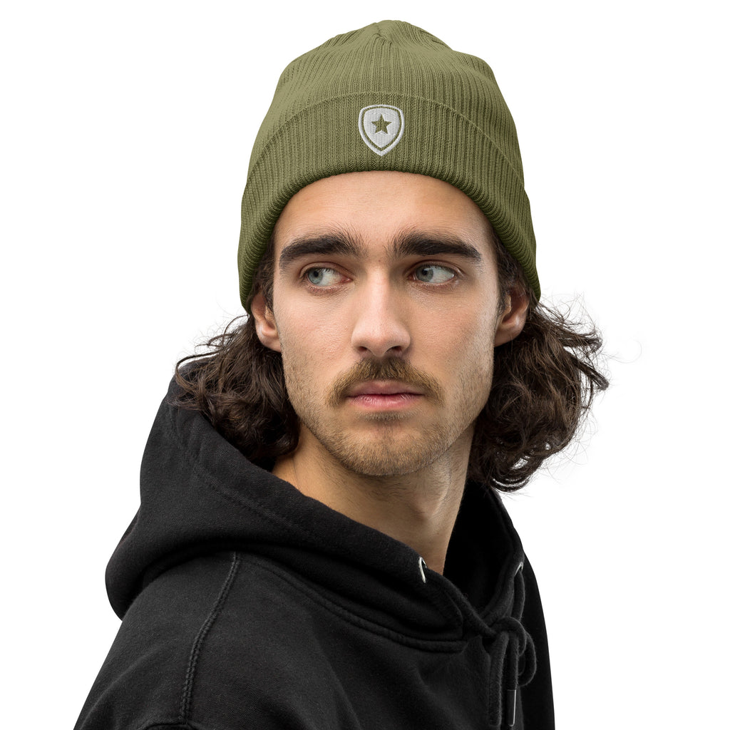 100% Organic Ribbed Beanie Green