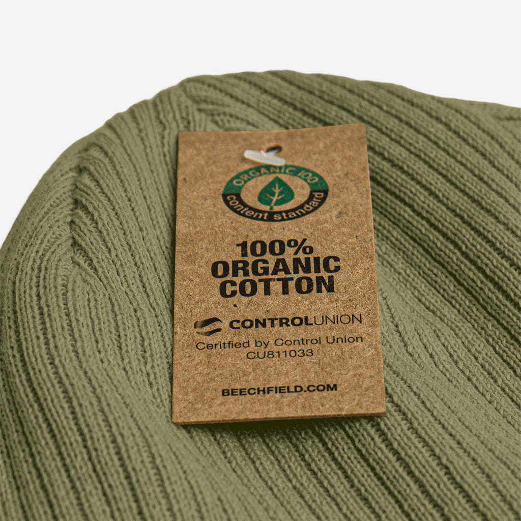 100% Organic Ribbed Beanie Green