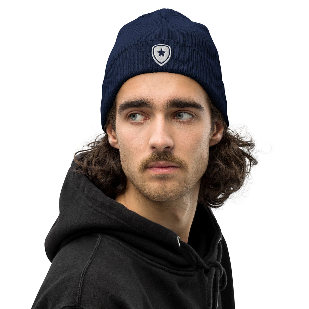 100% Organic Ribbed Beanie Blue