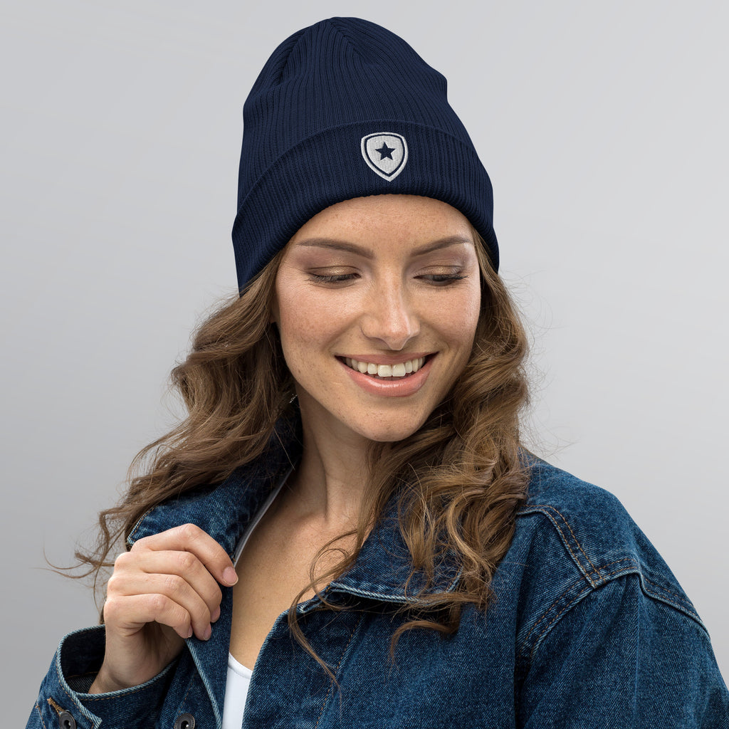 100% Organic Ribbed Beanie Blue