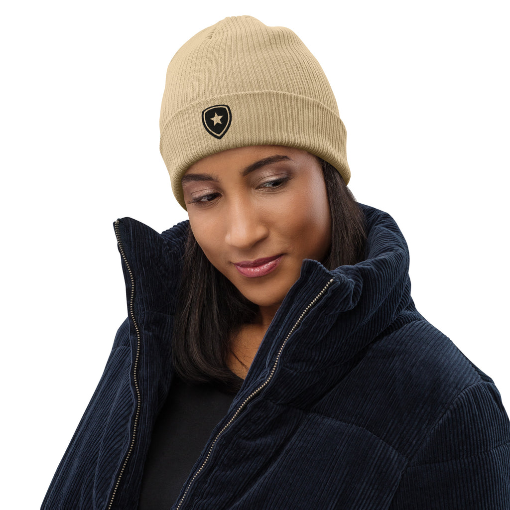 100% Organic Ribbed Beanie Beige