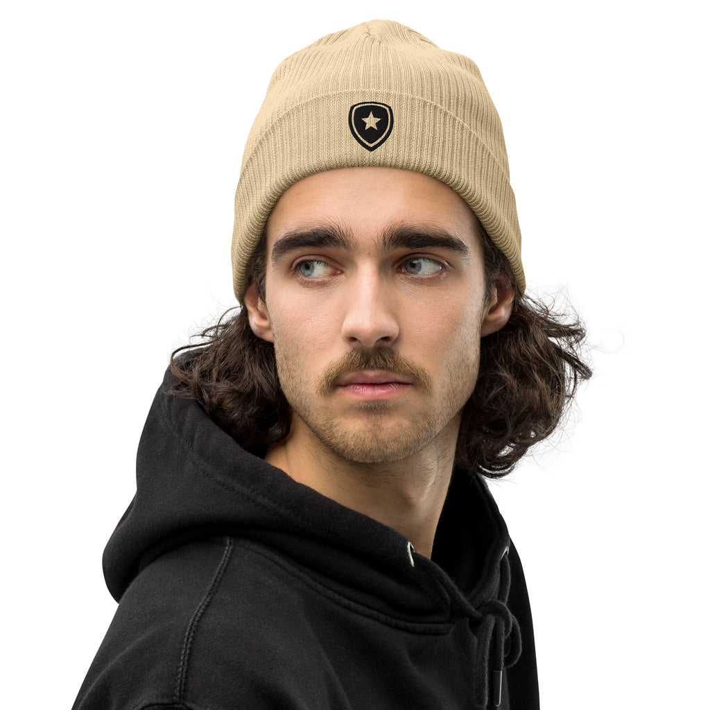 100% Organic Ribbed Beanie Beige