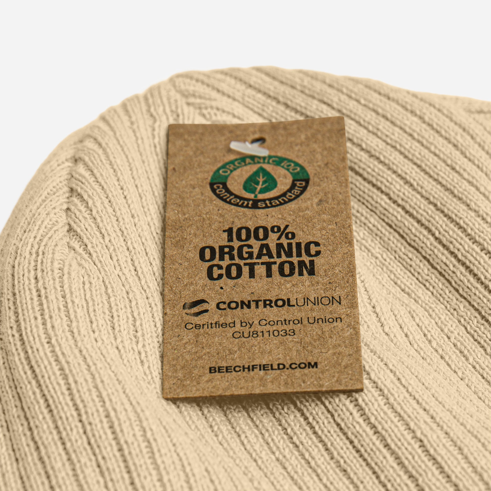 100% Organic Ribbed Beanie Beige