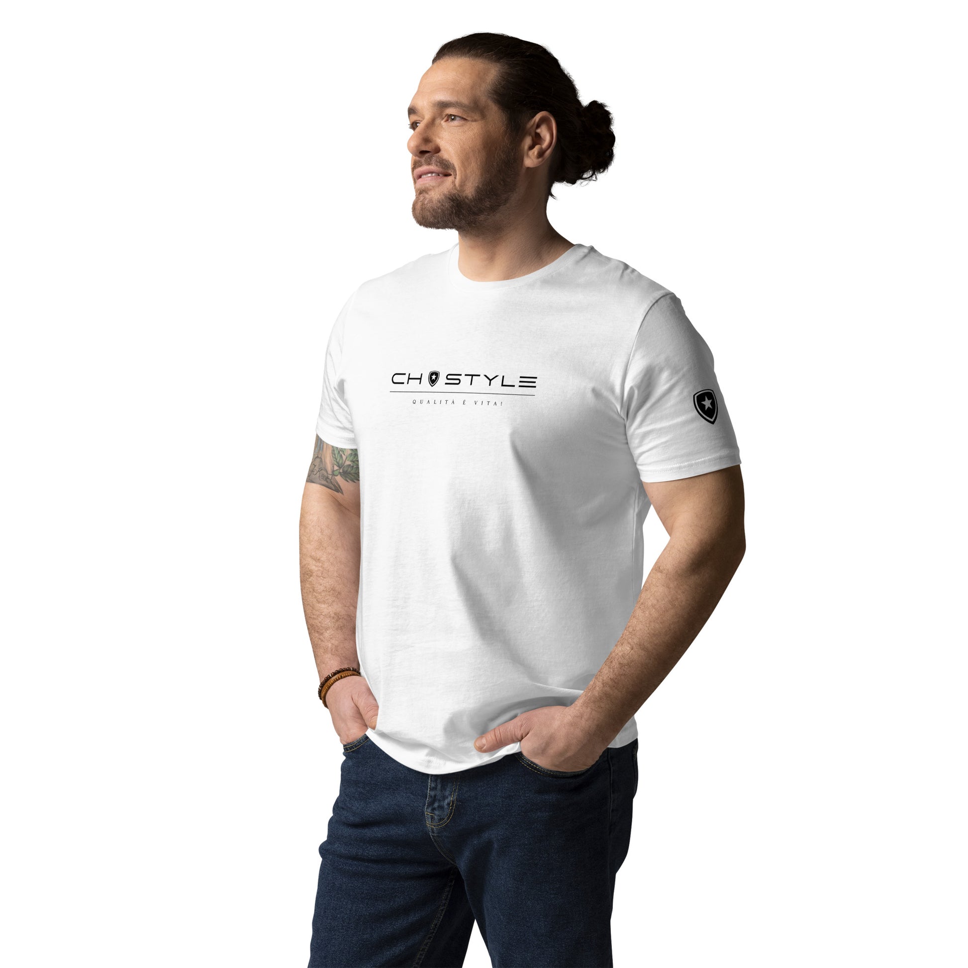 100% Organic T-shirt White and Blue