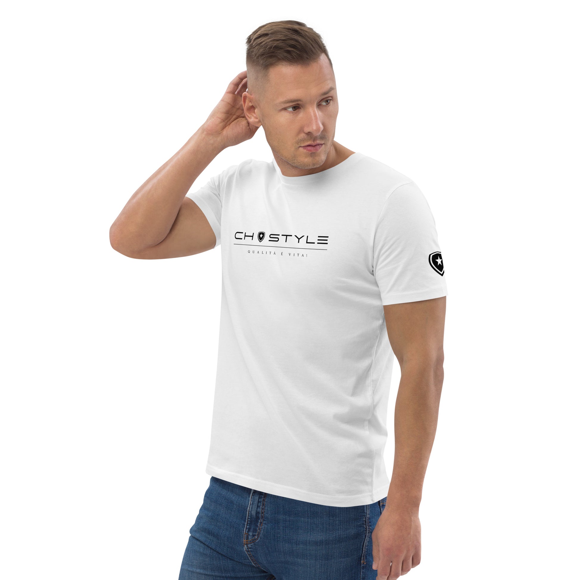 100% Organic T-shirt White and Blue